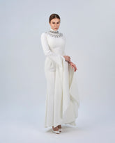 Beaded high neck dress with floor length sleeves- ZARA